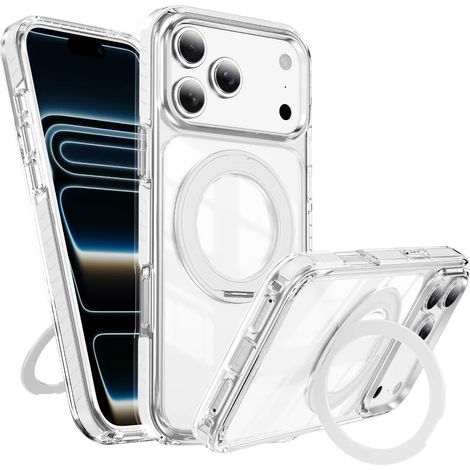 (Blanc, iPhone 12) Étui de protection avec support de bague rotatif à 360°, compatible avec la recharge sans fil MagSafe. (1/5)