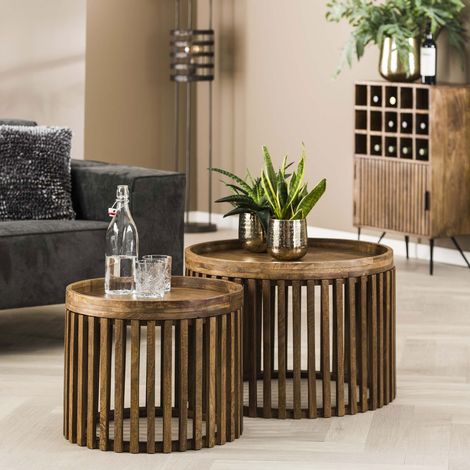 Lot de 2 tables basses rondes 65 et 50 cm en manguier - ALRIK