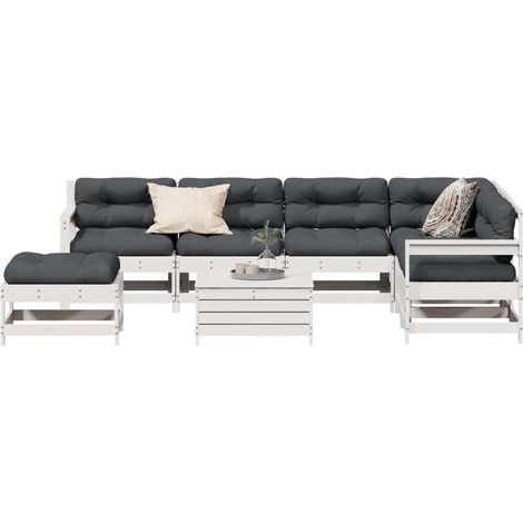 vidaXL Set Salotto Giardino 8pz con Cuscini Bianco Legno Massello Pino (1/5)