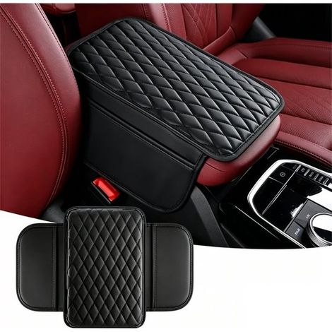 Housse de console centrale avec support de téléphone, coussin d'accoudoir en cuir PU, design ergonomique et fixation antidérapante, 31 x 20,5 cm, noir (1/5)