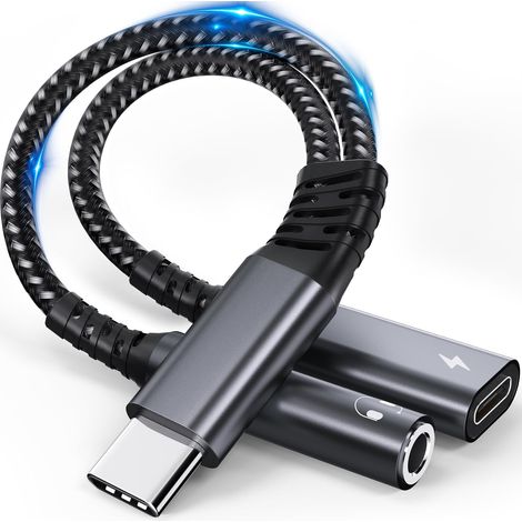 Adaptateur USB C Jack 3.5mm avec Charge Rapide PD 60 W, Prise Type C vers AUX 2 en 1 pour écouteurs, USB C Jack Compatible avec iPhone 16 Pro Max, Samsung Ultra/S24/S24+,Huawei USW (1/5)
