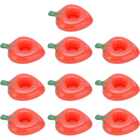 10 Pièces Sous-verres Gonflables en Forme de Fraise, Jouets de Bain Flottants pour Piscine Enfants (1/5)