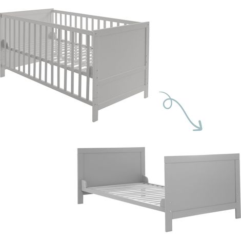 roba Lettino Evolutivo 70 x 140 cm per Neonati e Bambini - Altezza regolabile - Convertibile in Letto Junior - 3 Barre di Scorrimento - Legno Laccato Grigio (1/5)