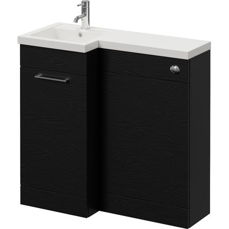 Napoli 390 Nero Oak 900mm Single Door Vanity Unit Toilet Suite with Left Hand Square Lucia Basin - 900mm - Chrome 160mm HandleWithout Kingston Toilet Pan