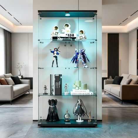 Vitrine vitrée avec LED, Vitrine Exposition avec serrure, Vitrine de Collection 2 porte, Armoire vitrée avec 3 étagères , Étagère de Présentation, Protection anti-basculement, Noir (1/5)