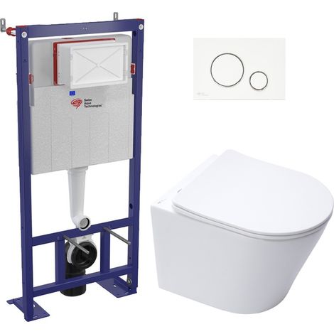 Swiss Aqua Technologies Pack WC bâti-autoportant + WC SAT infinitio sans bride fixations invisibles + Abattant softclose + Plaque blanche/chrome (1/5)