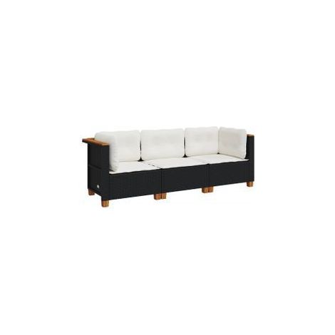 Canapé de jardin avec coussins 3 places noir résine tressée (1/5)