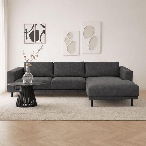Modernes Ecksofa mit Chaiselongue Anthrazit Stoff Aniko rechts