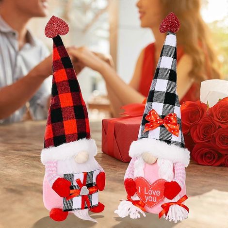 Décorations de lutin scandinave Tomte pour la Saint-Valentin, avec chapeau à carreaux, figurines de nains Tomte suédois - Type B (1/4)