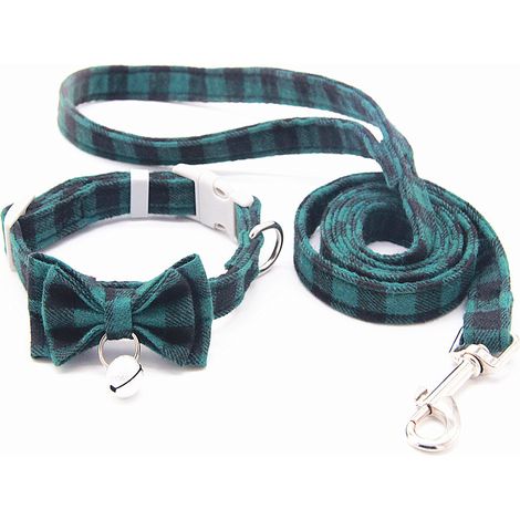 Collier pour chat avec laisse et nœud de 1,2 m et clochette - Collier de sécurité à dégagement rapide pour chatons - 19-29 cm,Vert (1/4)