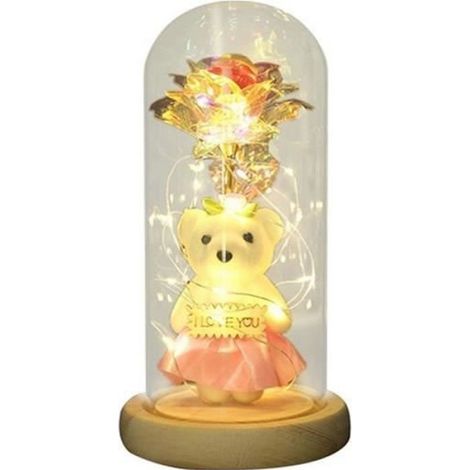 Objet décoratif - - Rose éternelle naturelle sous cloche - Lumière LED - Écologique - Cadeau idéal