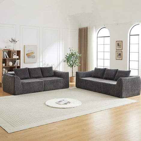 Sofa modular aus Cord und Schaumstoff in Grau, ohne Montage, leicht zu bewegen, mit extrabreiten Sitzflächen (1/5)