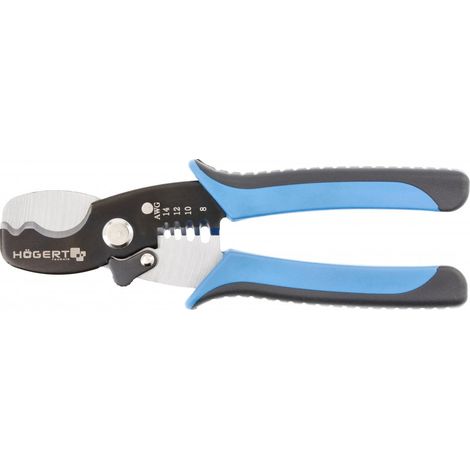Högert Technik Alicate Pelacables y Cortador HT1P045, para Cables 8-16 AWG (1.3-8.0 mm), Acero Cromo-Vanadio, Mangos Ergonómicos Antideslizantes, 185 mm