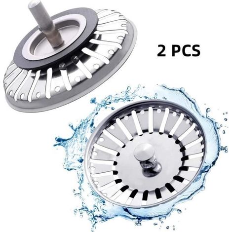 Bouchon Évier - INOX - Universel - 84 mm - Résistant à l'usure - 2 pièces (1/4)
