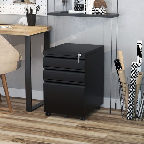 Cajonera con ruedas y 3 cajones de acero negro OKMYHOME (1/5)
