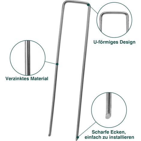 100x Ancre au sol Piquets en acier galvanisé 150x40mm ancrage au sol pour bâches filets de jardinage en U Arrondi (1/3)