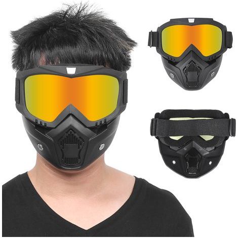 Motorradbrille mit abnehmbarer Maske, Schutzbrille für Outdoor-Fahrten und Radfahren (rot) (1/5)