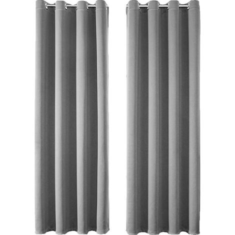 Lot de 2 rideaux occultants de couleur foncée, à œillets et fixation par tringle, pour chambre ou salon. Isolation phonique. (1/4)