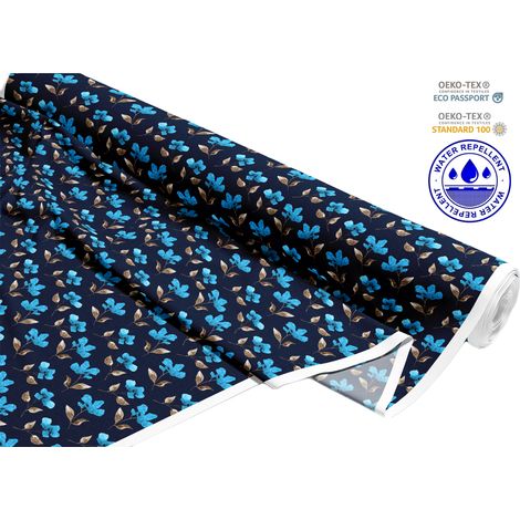TESSUTI DECORATIVI PER ESTERNI OXFORD - Motivo fiori blu con foglie dorate I DR211 (1/5)