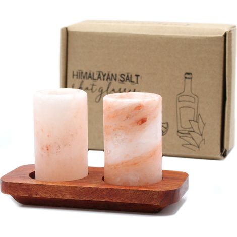 Ensemble de 2 verres à shot au sel de l'Himalaya et support de service en bois- Vendu par 1 (1/4)