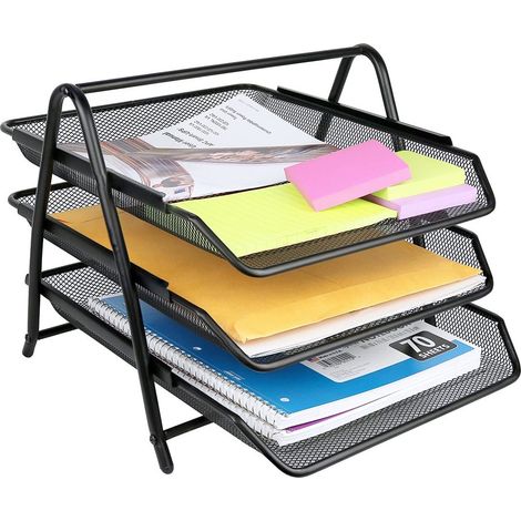 Organisateur de Bureau Multifonctionnel Corbeilles à Courrier Métal 3 Niveaux (1/4)