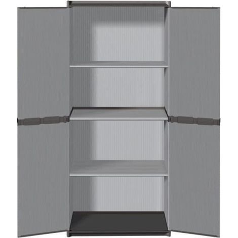 Armoire de rangement haute en résine – 3 étagères – Verrouillable – Pour garage, jardin ou patio – Gris – Tood
