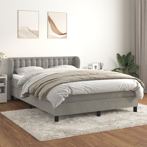 Lit à sommier tapissier et matelas, Lit double, Lit adulte Gris clair 140x200cm Velours GSW42475 (1/5)
