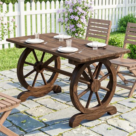 Table de Jardin Style Campagne avec Pieds Roulettes, en Pin Traité Résistant aux Intempéries, 110x60x65 cm (1/5)