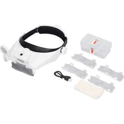 Wiederaufladbare LED-Kopflupe mit 4-teiliger Brille zum Lesen und Reparieren (1/5)