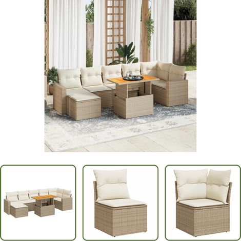 vidaXL Salon de jardin avec coussins 8 pcs beige résine tressée (1/5)