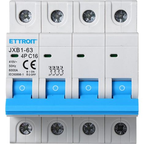 ETTROIT Interruttore magnetotermico 4P 16A C16 380V 6Ka 4 Moduli DIN JX141660 (1/7)