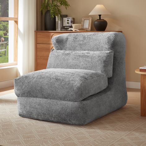 Sillón modular 118x90x86 cm de espuma y tejido peluche gris para salón o dormitorio FloraGrace (1/5)