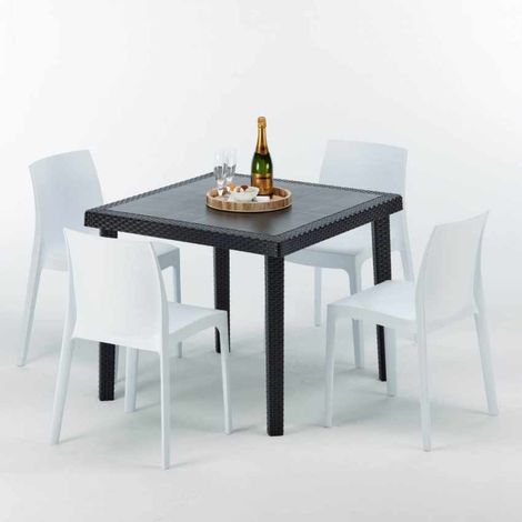 Tavolino Quadrato Nero 90x90 cm con 4 Sedie Colorate Rome Passion - Bianco