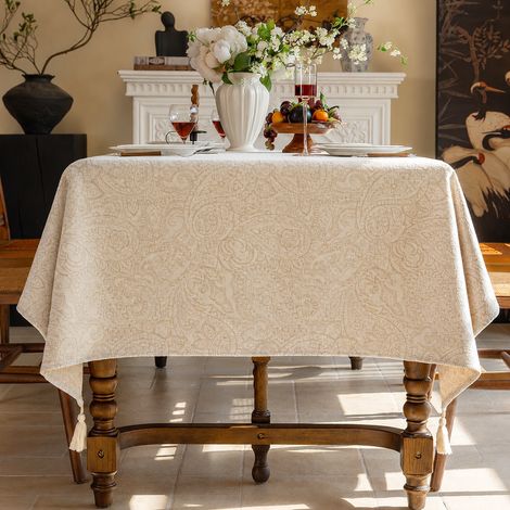 Nappe de Table Chenille Segris blanc cassé avec pompons aux quatre coins 140140cm 50 × 40 × 5 cm 1 kg – Livraison gratuite