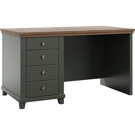 Schreibtisch Martin mit 4 Schubladen, Grün und Holzoptik, 70cm