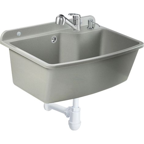 GOSPO Ausgussbecken mit ausziehbare Armatur, Waschbecken 61 x 44 x 23,5 cm, Waschtrog mit Seifenspen (1/5)