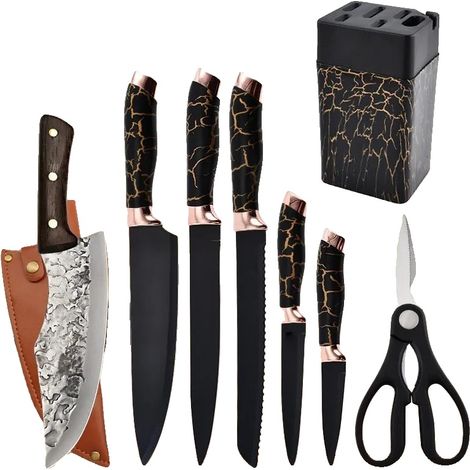 Juego de cuchillos de chef, acero inoxidable, diseño ergonómico, 8 piezas (1/2)