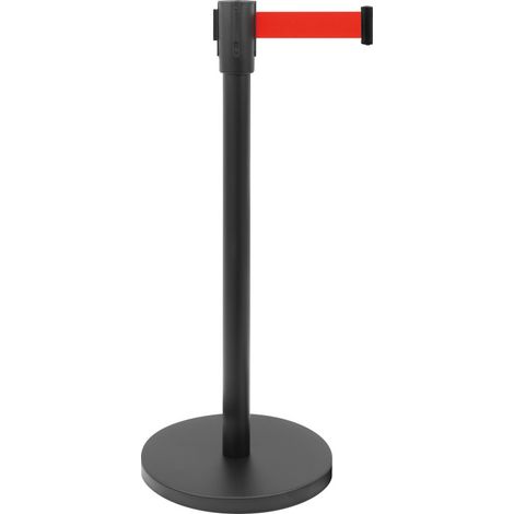 Poteau barrière - Noir - Ø360x915mm - Courroie 1,8m rouge - Saro