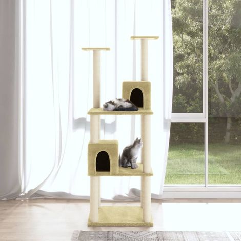 Arbre à chat avec poteaux à griffer en sisal, crème, 141 cm (1/5)