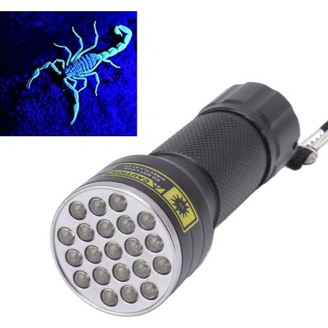 Lampe torche UV à 21 LED, LED UV 395 nm, pour la détection des scorpions, de la fausse monnaie, des agents fluorescents et le séchage des masques faciaux. (1/5)