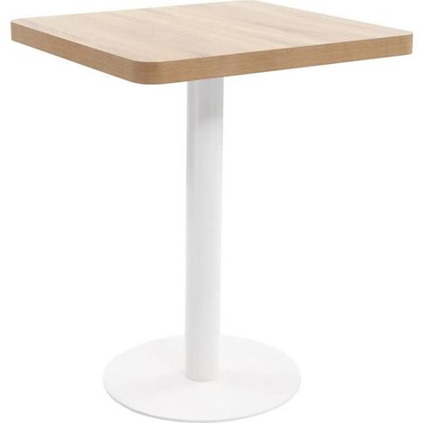 Table de bar carrée bois clair et pied métal blanc Kalas 60cm (1/5)