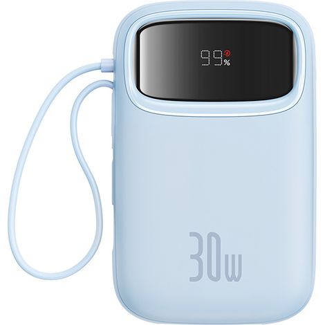 Banco de energía QPow 2 de 30 W y 10 000 mAh con cables USB-C integrados - Azul (1/5)