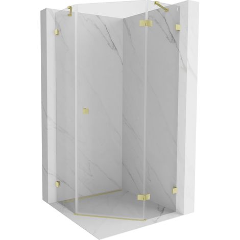 Mexen Lunar cabina doccia pentagonale a battente destra 90 x 90 cm, trasparente, oro spazzolato - 831-090P-090L-55-00-P (1/5)