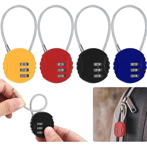 Candado de combinación de 4 piezas, pequeño candado de cable, combinación reajustable de 3 dígitos para equipaje, bolsa de viaje, taquilla. (1/5)