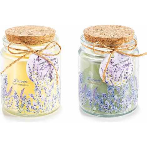 Candele profumate alla lavanda in barattolo di vetro con tappo in sughero e tag, set da 8 pezzi, Ø 7 cm x 9 H