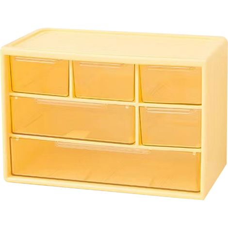 Boîte de Rangement Bureau Plastique Jaune Grand Capacité Organisateur Tiroirs Compact 17.5x9.5x11cm pour Cosmétiques (1/5)