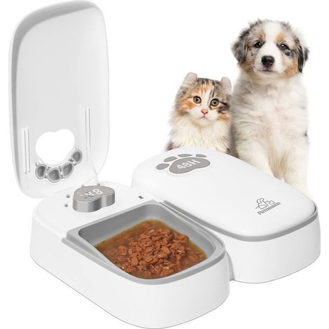 Distributeur de nourriture automatique pour animaux avec minuterie programmable 48 heures, 2 bols de 350 ml, idéal pour croquettes et nourriture humide pour chat et chien