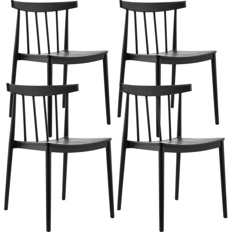 Lot de 4 chaises de terrasse noires en plastique
