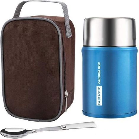 Boîtes Alimentaires Isothermes,Thermos étanche 750ML avec Cuillère Pliante en Acier Inoxydable et Sac, Contenant de (1/4)