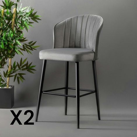 Tabouret de bar en velours gris 65 cm (lot de 2) ROSARIO (1/5)